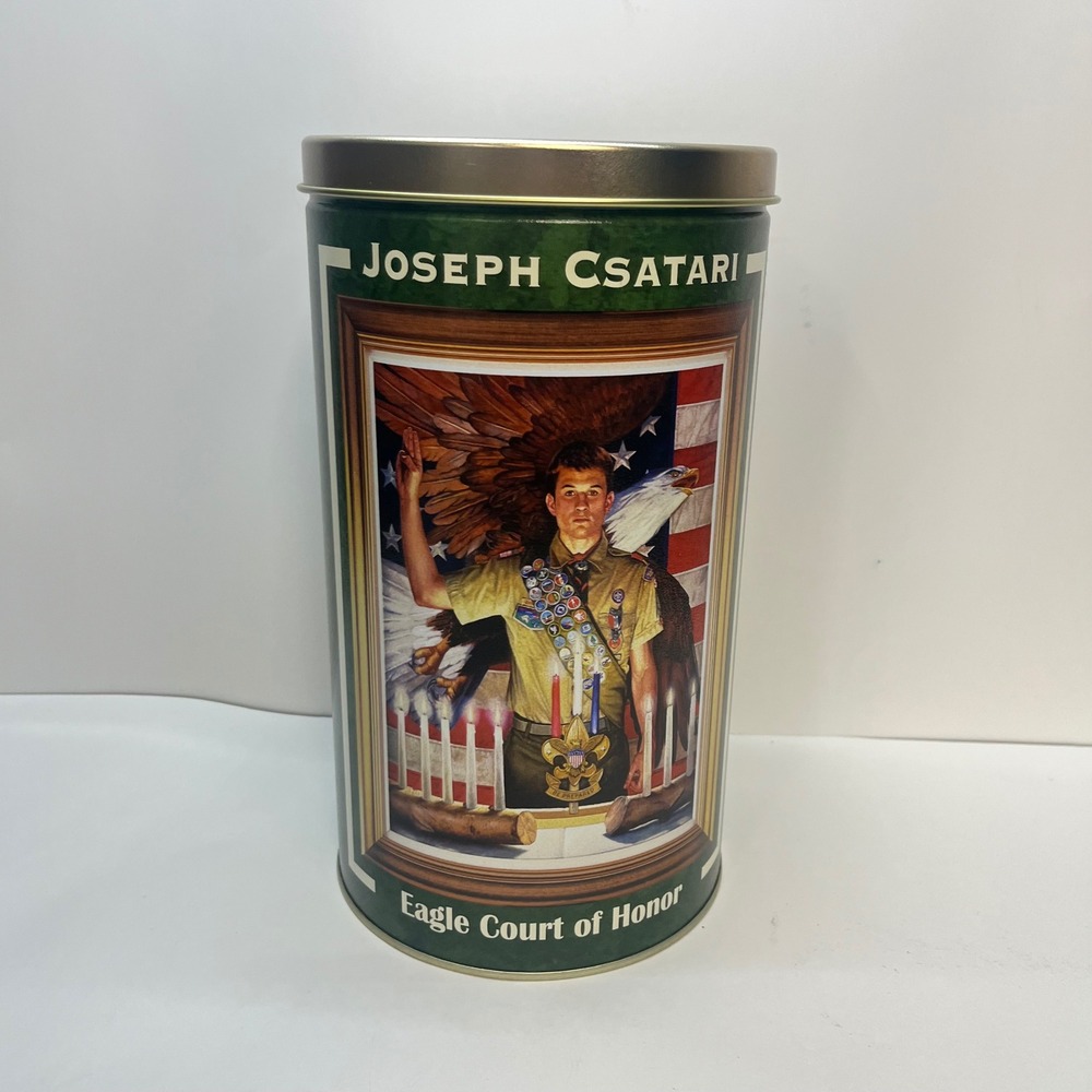 Boy Scouts of America Joseph Csatari Eagle Court of Honor Popcorn Tin only 9.5"